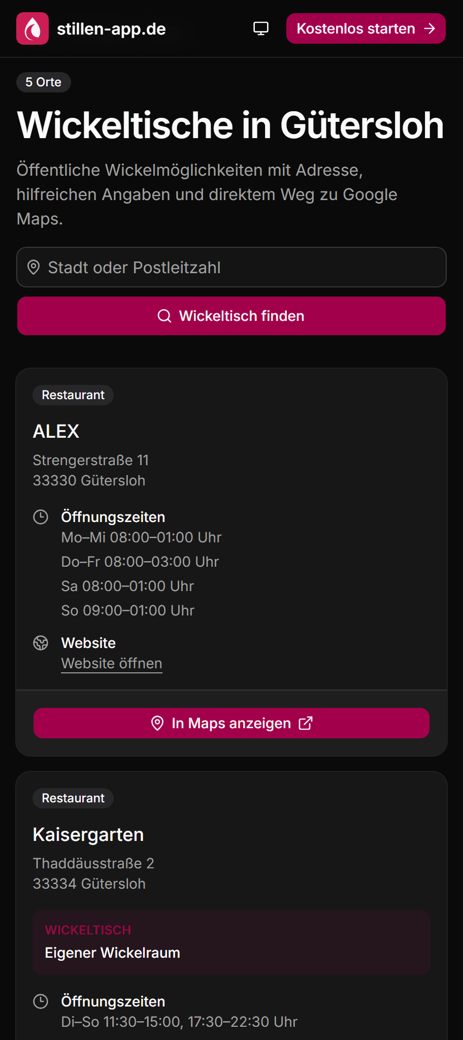 Mobile Ergebnisseite für Wickeltische in Gütersloh