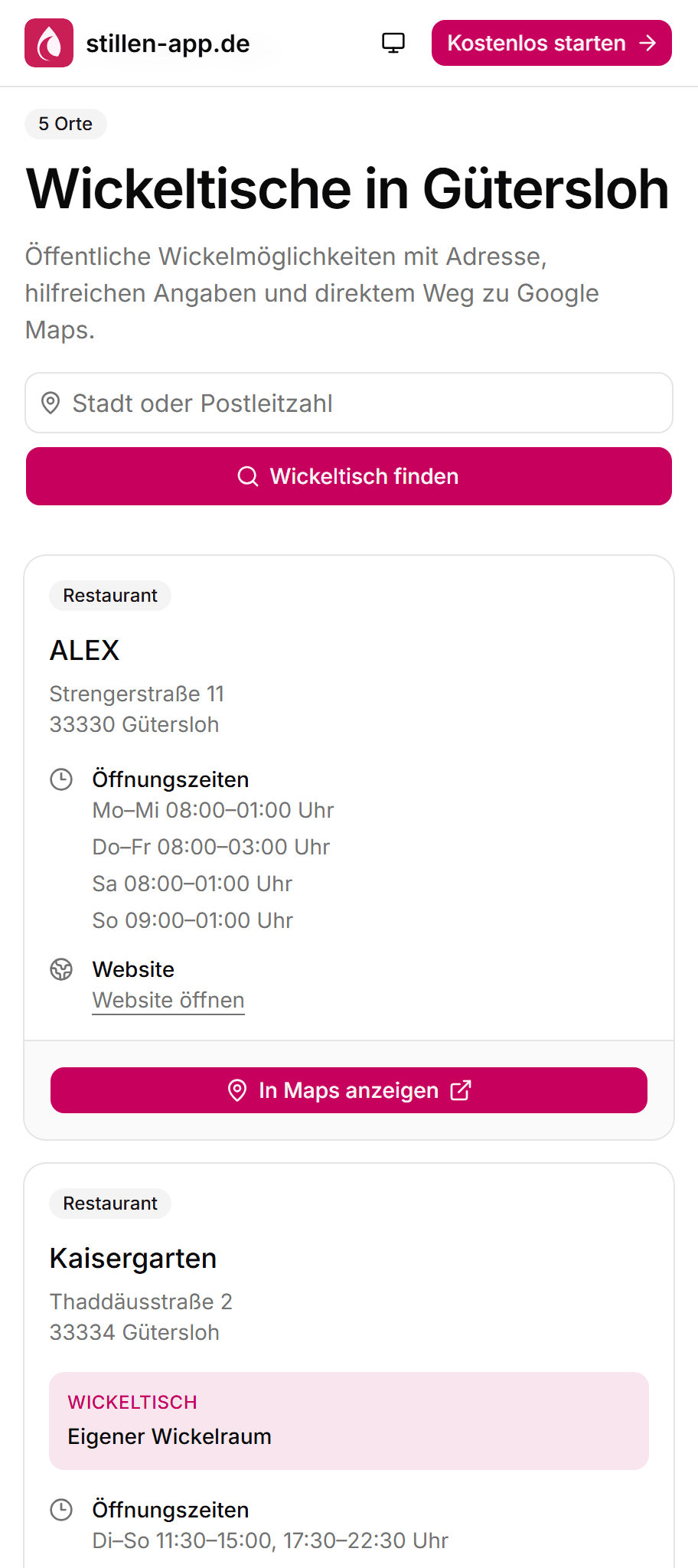 Mobile Ergebnisseite für Wickeltische in Gütersloh