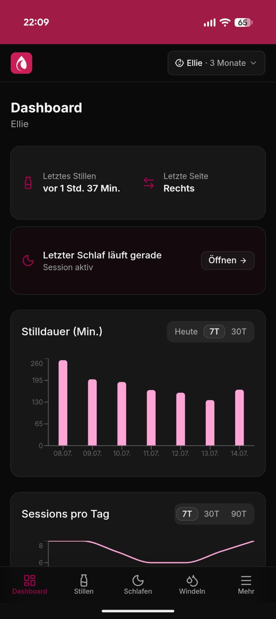 Dashboard der kostenlosen Still App mit Tagesüberblick