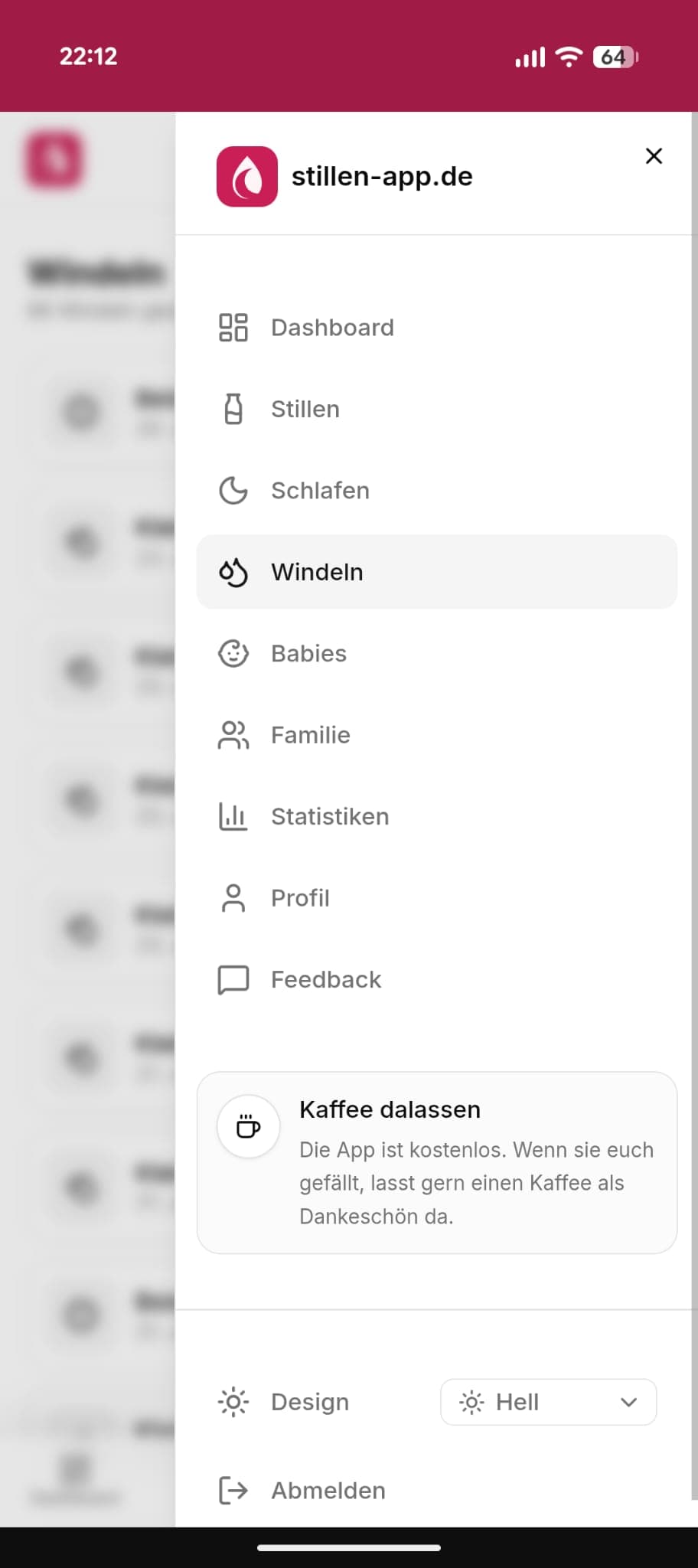 Geöffnetes Menü der Still-App mit den wichtigsten Bereichen