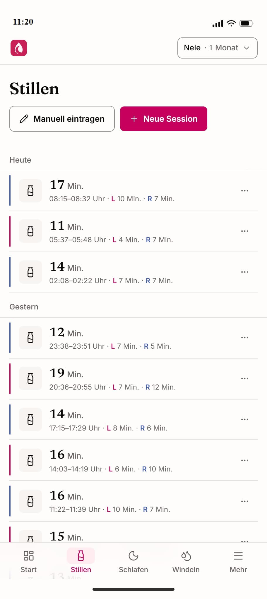 Liste dokumentierter Stillzeiten